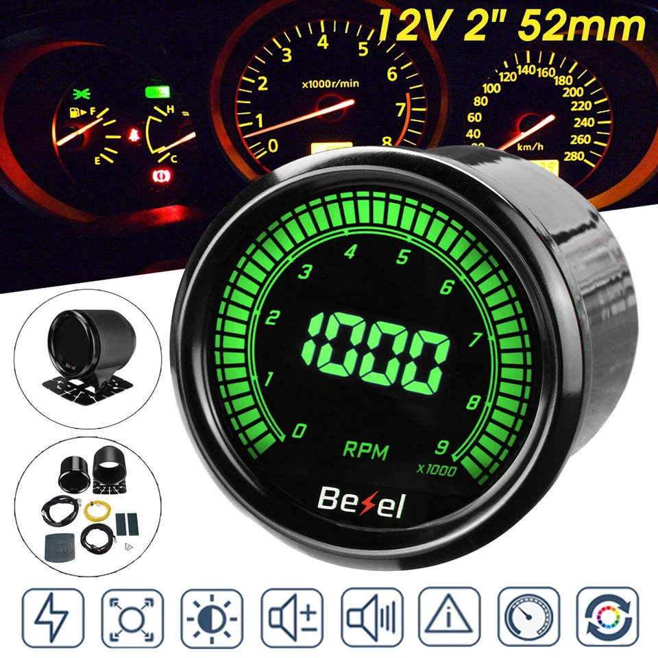 2" 52mm Universal Tachometer Tacho Gauge W/Cup Tacho Gauge Meter 0-9000 RPM - Image 1 of 4
