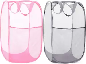 Collapsible Laundry Basket - Foldable Dirty Clothes Hamper, Pink/Grey - Picture 1 of 12