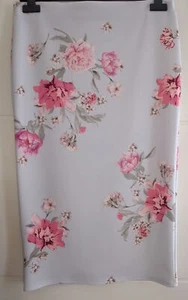 Bodycon-Reiserock Damen Frauen Bleistift Party Rose Midi Blumen grau Größe 12-16 - Bild 1 von 12