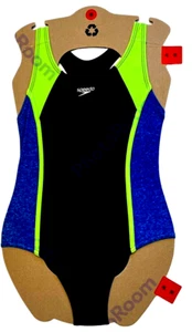 Speedo Swimsuit Girls Medium 10 Racerback One Piece UPF 50+ Dark Blue Neon Green - Picture 1 of 7