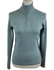 Smartwool Quarter Zip Sweater S Blue Black White Stripe Panel Long Sleeve - Picture 1 of 13