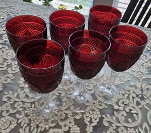 Set di 6 bicchieri da vino alti vintage rosso rubino Cristal d'Arques Durand, contiene 8 oz - Foto 1 di 19