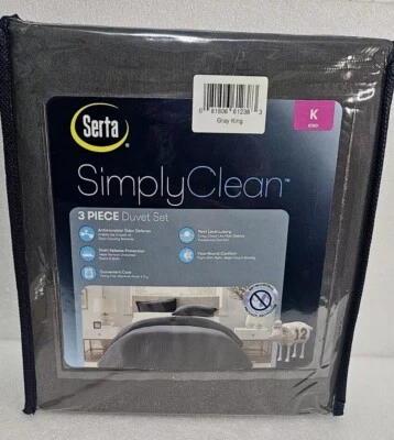 SERTA 3 Piece DUVET SET Size KING  ( 1 Duvet - 2 shams) Gray New - Image 1 of 4