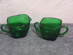 Vintage Anchor Hocking Charm Hunter Green Open Creamer & Sugar Set - Picture 1 of 2