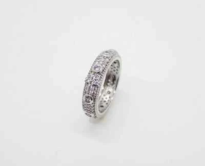 ANELLO ROSARIO CON ZIRCONI BIANCHI IN ARGENTO 925 RODIATO IN ORO BIANCO 18KT - Immagine 1 di 2