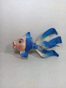 Rare Katherine’s Collection Metal Kissing Fish Christmas Ornament Blue Glitter - Picture 1 of 6