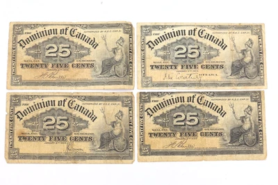 Lot of 4 - 1900 Dominion of Canada Banknote - 25 Cents Shinplaster - Image 1 of 2