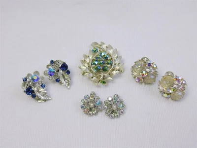 Pendientes y broche de colección con clip a rosca trasera AB estrás azul verde Lisner B David Foto 1 de 4