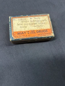 Vintage RX verschreibungspflichtige Medizin Pillendose Apotheke Etikett Zeder Stromschnellen IA LQQK! - Bild 1 von 4