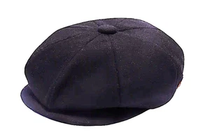 Peaky Style Newsboy Bakerboy Gatsby Cap 8 Panel Hat Black Wool - Picture 1 of 6