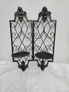 Metal Wall pillar candle holders Set Of 2 Antique Bronze Color 16X5.5 NIB - Picture 1 of 6