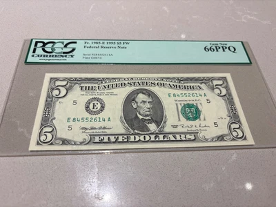 1995 $5 Richmond Federal Reserve Note FRN 1985-E  PCGS 66 Gem New - Image 1 of 2