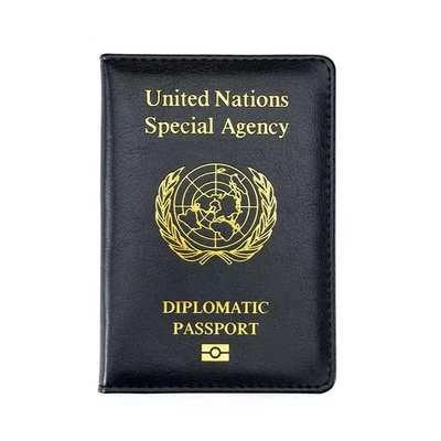 UNITED NATIONS CHINA United Nations Leather Diplomatic Travel Case Black Passport Holder ID Storage