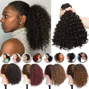 US Natural Kinky Curly Ponytail Clip in Puff Drawstring Hair Extension as Human