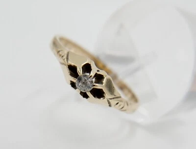 Antik um 1900 Jugendstil Solitär Ring Gold 333 Diamant Damenring Gr. 58 - Bild 1 von 4