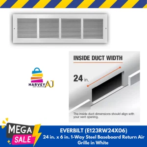 Everbilt E123RW Griglia aria ritorno battiscopa acciaio 24" x 6" 1 via colore bianco - Foto 1 di 2