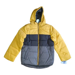 NEW Whales Tail Color Block Hooded Puffer Coat Yellow, Grey, Black Boy's 14-16 - Picture 1 of 4