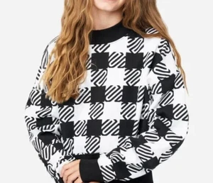 Justice Girls Patterned Mock Neck Sweatshirt Size XS 5/6 Black & White - Picture 1 of 5