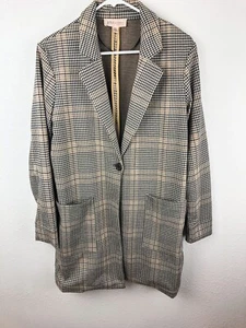 Philosophy Long Blazer Jacket SZM Black Gold Houndstooth Pockets One Button A28 - Picture 1 of 6