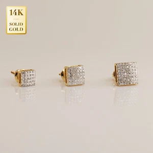 Pendientes Cubo de Hielo Cuadrados Diamantes Reales Oro Sólido 14K Unisex Hombres Joyería - Imagen 1 de 20
