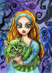 ACEO LE Art Card Print 2.5"x3.5" Alice And Cheshire Cat Art by Patricia - Picture 1 of 1