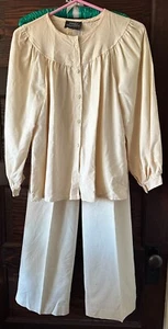 70s Vtg 2 pc Set Wide Leg PATTY WOODARD Ivory Nubby Silk Blouse 7/8 & Pants 5/6 - Picture 1 of 11