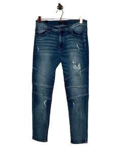 Kancan Gr. 11 29 Dark Wash Denim Distressed Stretch Moto Mid Rise Skinny Jeans - Bild 1 von 4