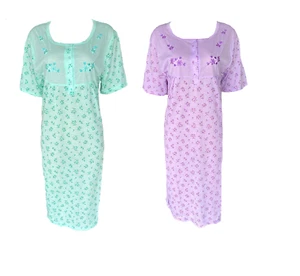Damen Nachthemd Kurzarm mit Blumenmuster Grün, Lila Gr. M, L, XL, 2XL - Picture 1 of 5