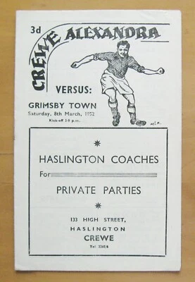 CREWE ALEXANDRA v GRIMSBY TOWN 1951/1952 Excellent Condition Football Programme - Image 1 of 3
