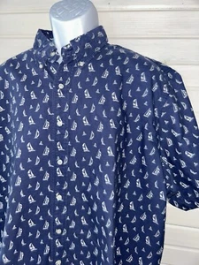 POLO RALPH LAUREN Men's Sz 2XB Navy Blue Classic Fit Sailboat Print Shirt EUC - Picture 1 of 10