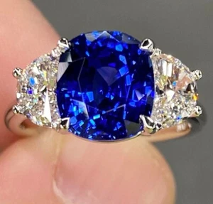 Verlobungsring gepunzt 14K Weißgold blauer Saphir 1 Karat natürlicher Diamant - Bild 1 von 10