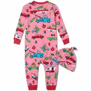 Hatley Organic Cotton Romper & Hat Pink Retro Christmas - Picture 1 of 2