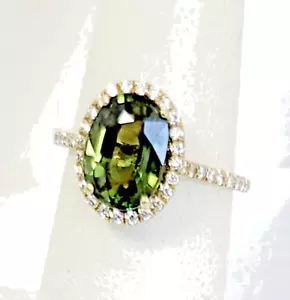Anillo de oro amarillo de 0,46 quilates con diamantes de 3,16 quilates de zafiro verde natural de 14 k para dama NUEVO - Imagen 1 de 7