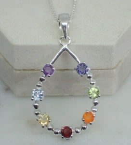 Teardrop Chakra Real Gemstone Pendant Necklace, Solid Sterling Silver, New, UK - Picture 1 of 12