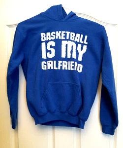 Boys Hooded LS Sweatshirt Youth size Large Gilden Brand - Blue-basketball theme - Picture 1 of 6