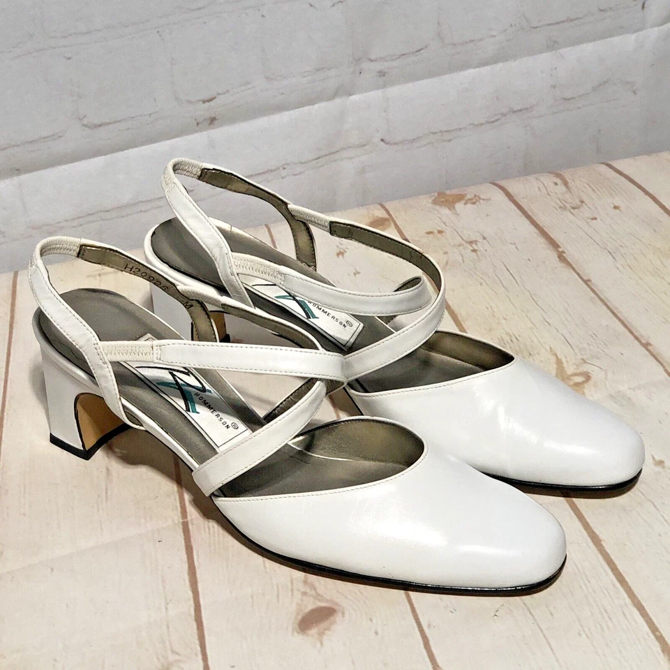 Zapatos de salón Ros Hommerson Pauly de cuero blanco punta redonda con tiras talla 8,5 M Foto 1 de 4