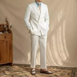 White Peak Lapel Double Breasted Men Suit Groom Wedding Prom Formal Suit Custom - Picture 1 of 12