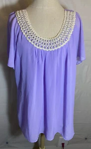 NWT Elementz Womens Pearls Beaded & Crochet Neckline Purple Lined Blouse Sz XL. - Picture 1 of 5