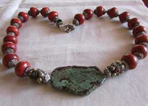 Schwammkoralle und Türkis Platte Halskette + - Bild 1 von 4