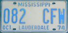 1974 Mississippi LAUDERDALE 3 NUMÉROS-3 LETTRES STYLE PLAQUE D'IMMATRICULATION SIGNE GAZOLE