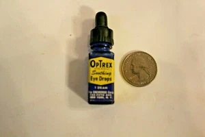 Vintage Tiny Cobalt Glass Optrex Eye Drops Bottle with Label 1 Dram Size Sample? - Picture 1 of 4