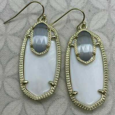 Pendientes Kendra Scott Emmy Blanco Madreperla Pizarra Ojo de Gato Cristal Tono Dorado Foto 1 de 4