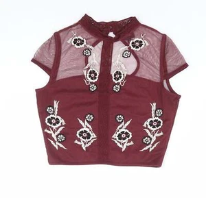 River Island Womens Red Floral Polyester Blend Cropped T-Shirt Size 8 - Picture 1 of 12
