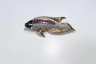 Broche Swarovski Chapado en Oro Cristal Rosa Esmalte Verde Foto 1 de 2