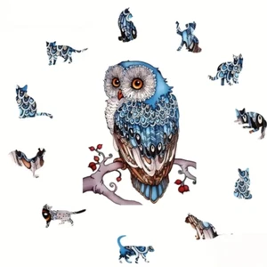 Owl Wooden Jigsaw Puzzles, unique irregular animal shaped Great Gifts - Picture 1 of 12