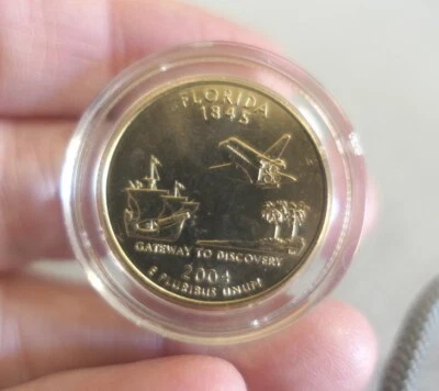 2004 Denver Mint 24K Gold Plated State Quarter 25c Coin in Capsule - Florida - Image 1 of 3