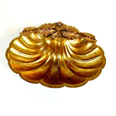Hollywood Regency Gold Ornate Leaf Gilt Clam Shell Decorative Dish Soap Bowl - Image 1 of 4