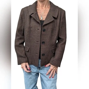 Lafayette 148 Brown Wool Blend Tweed Blazer Jacket Size 12 Classic Workwear - Picture 1 of 9
