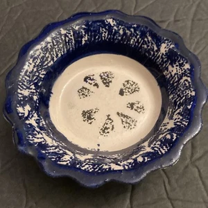 Handmade Pottery Swirl Bowl Drip Sponge Paint Scalloped Edges - Picture 1 of 6