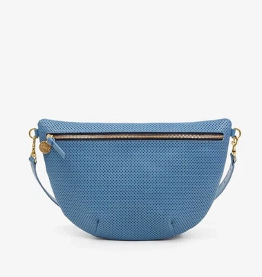 Bolsa tiracolo Clare V. Grande Fanny Pack couro perfurado azul deserto NOVA - Imagem 1 de 4